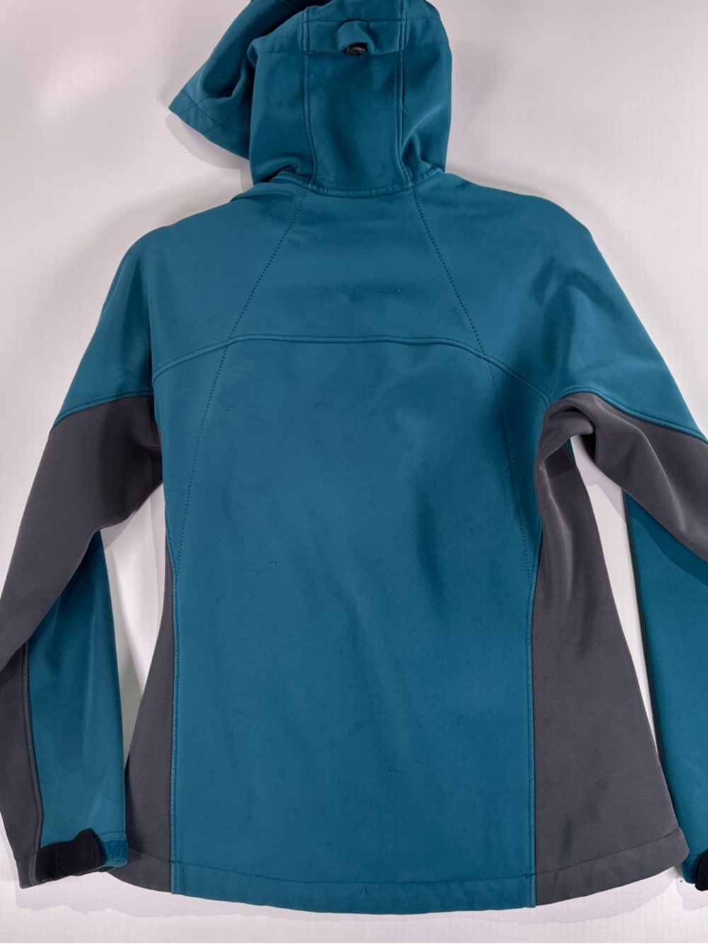 REI Womens XS Gorpcore Softshell Hooded Jacket Teal Gray Colorblock Y2K - Picture 5 of 11